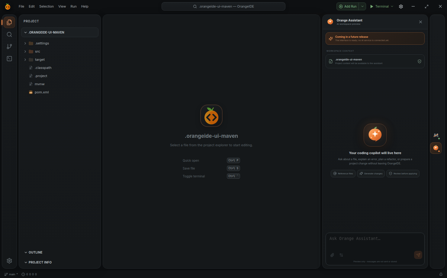 Orange Assistant preview inside OrangeIDE